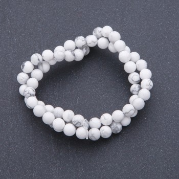 Howlite natural stone beads on thread, round, 6 mm diameter, 38 cm length