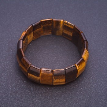 Tiger's Eye Bracelet on Elastic, Rectangular Link 2.5×1.2 cm