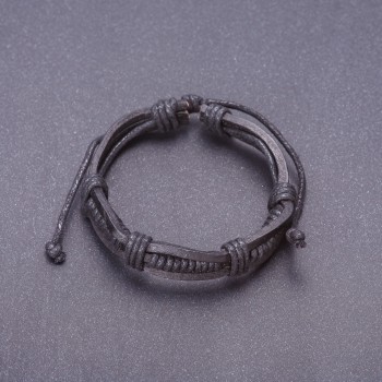 Bracelet 'Tracker' black eco-leather with draw closure