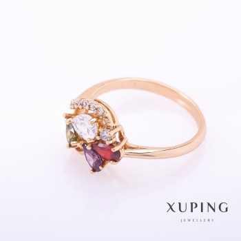 Xuping ring in gold-tone color with multicolored stones, 4 mm, sizes 16, 17, 18, 19
