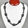 Lava Octagon Necklace + Black Agate, length 50 cm