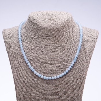 Aquamarine Stone Necklace (synthetic) Faceted Rondelle, 6x4 mm, 50 cm long