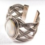Wide Mother-of-Pearl Bracelet with Metal Setting, Classic Oval