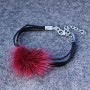 Burgundy faux leather bracelet with natural fur