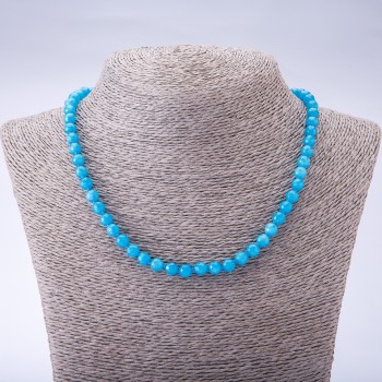 Dyed natural stone necklace 'Aquamarine', 6 mm faceted beads, 45 cm long