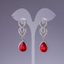 Earrings with Red Crystals, 5.5 cm in length, gray metal