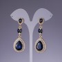 Earrings with blue crystals, 6 cm long, yellow metal