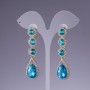 Earrings with blue crystals, 6 cm long, yellow metal