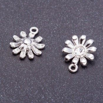 Pendant findings 'Daisy' 'Light Silver', 13mm diameter, 16mm length, drilled holes, 9 pcs set