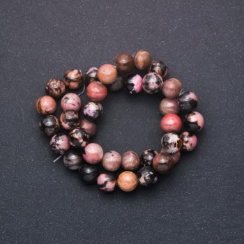 Rhodonite natural stone beads, smooth round beads, 10 mm diameter, thread length about 38 cm