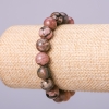 Rhodonite Natural Stone Bracelet, Smooth 10 mm Beads, 18 cm Length on Elastic