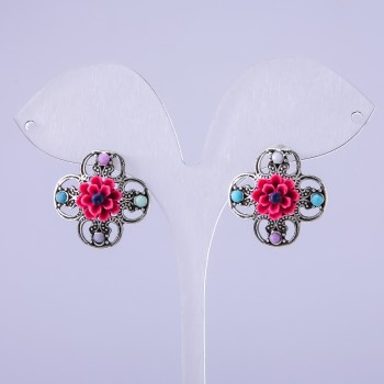 Earrings 'Asters' raspberry, 22mm diameter