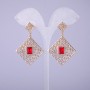 Diamond-Shaped Earrings with Red Crystals, 50mm Length