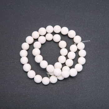 Sponge Coral Beads, White Ball, 10 mm Diameter, 39 cm Strand