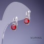 Xuping Earrings with Red Crystals, 16x8 mm, Rhodium-Plated