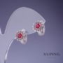 Xuping Earrings Flower with Raspberry Crystals 12x9mm Rhodium
