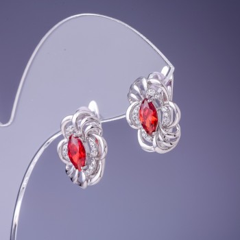 Xuping Earrings with Ruby-Red Cubic Zirconia, 17x12 mm, Rhodium