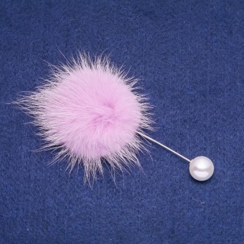 Lilac Mink Fur Brooch with Pin, 50 mm Diameter, 90 mm Length