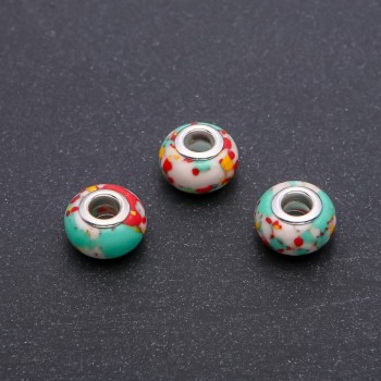Pandora bead 'marble' red-green, diameter 14x9 mm, hole diameter 5 mm, packaging 4 pcs
