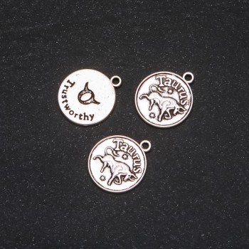 Pendant findings Zodiac Taurus, 17mm diameter, packaging 20 g ± 10 pcs