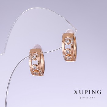 Xuping Earrings with White Zircon, 15mm Long, 6mm Thick, 18K Gold Plating