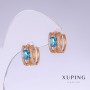 Earrings Xuping with blue zircon "Topaz", length 13 mm, thickness 7 mm, 18K gold plating