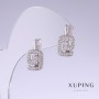 Xuping Earrings with White pave Stones, Rhodium-Plated, 17mm long, 9mm thick
