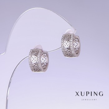 Xuping Earrings, length 13 mm, thickness 6 mm, rhodium-plated with white crystals