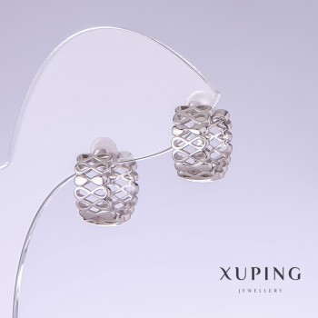 Xuping Rhodium-Plated Earrings, 13mm Length, 7mm Thickness