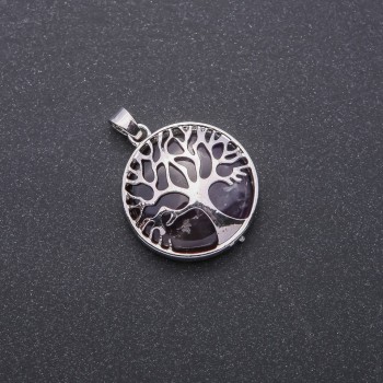 Pendant with natural amethyst in a 'Tree' setting, diameter 27mm
