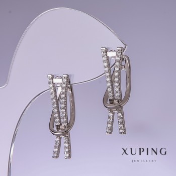 Xuping Earrings with White Crystals 25x7mm Rhodium-Plated