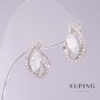 Xuping Earrings with White Cubic Zirconia, 9 mm diameter, 17 mm length, Rhodium-plated