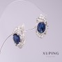 Xuping Earrings with Blue Cubic Zirconia, 9 mm Diameter, 16 mm Length, Rhodium-Plated