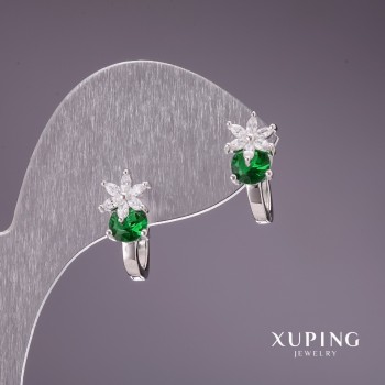 Xuping Earrings with Green Stones 17x7mm Rhodium-Plated