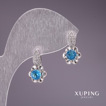 Xuping Earrings with Blue Stones, 17x10 mm, Rhodium