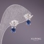 Xuping Earrings with Blue Stones 12x13mm Rhodium-Plated
