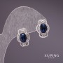 Xuping Earrings with Blue Stones, Rhodium-Plated