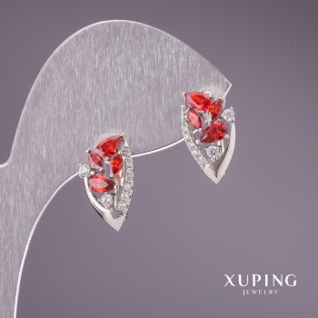 Xuping Earrings with Red Stones 16x9 mm Rhodium