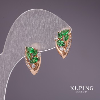 Xuping Earrings with Green Stones 16x9 mm 18K Gold Plating