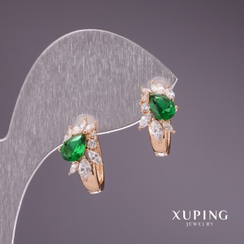 Xuping Earrings with Green Stones 15x9 mm 18K Gold Plated