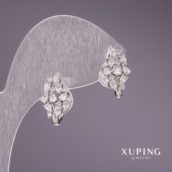 Xuping Rhodium Earrings with White Stones 14x10mm