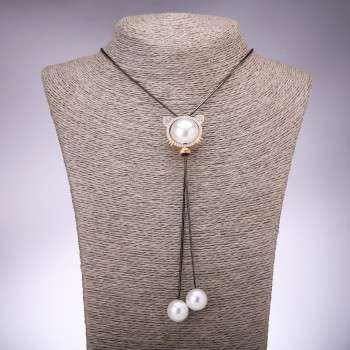 Підвіска "Кот" золотистий, діаметр 29х25мм на довгому ланцюжку "чорне золото", довжина 100см