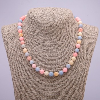 Morganite Necklace with Synthetic Smooth Beads, 8 mm Diameter, 45 cm Length