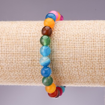Bracelet natural stone assortment 'Summer' smooth beads, 8 mm diameter, length 18 cm on elastic