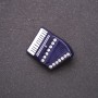 Harmonica Brooch blue enamel with white crystals, 29x20 mm white metal
