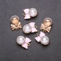 Findings Pendant - Pink Bow with Bead, 14 mm diameter, 20 mm length, Yellow metal, Pack 6 pcs