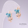Earrings Xuping with Blue Stones, 18K Gold Plating