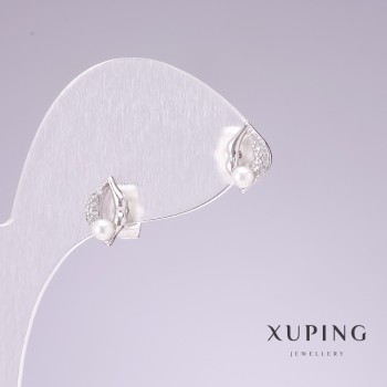 Xuping Rhodium Lips with White Crystals Stud Earrings 7x10mm
