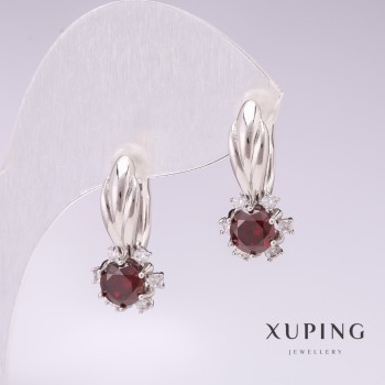 Xuping rhodium-plated earrings with red stones 21x10mm