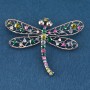 Dragonfly Brooch with Multicolored Rhinestones, Gray Metal, 70×52 mm